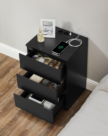 Set de 2 noptiere, cu sertare, 2 prize si 2 USB, 35x40x59 cm, negru [4]