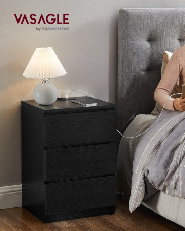 Set de 2 noptiere, cu sertare, 2 prize si 2 USB, 35x40x59 cm, negru [1]