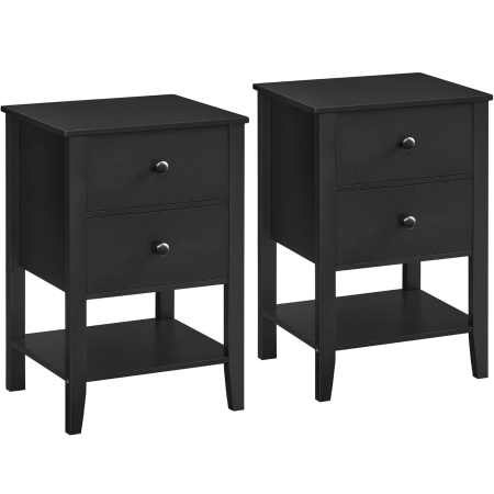 Mobila - VASAGLE Set de 2 noptiere din bambus, cu 2 sertare, 35x40x60 cm, negru