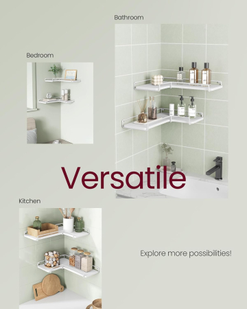 Set de 2 rafturi plutitoare de colt in forma de L, stil industrial, 40x29x14cm, alb [4]