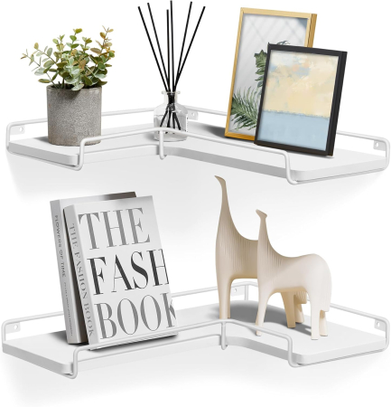 Set de 2 rafturi plutitoare de colt in forma de L, stil industrial, 40x29x14cm, alb [5]