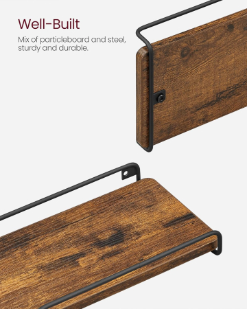 VASAGLE Set de 2 rafturi plutitoare de colt in forma de L, stil industrial, 40x29x14cm, maro rustic și negru [9]