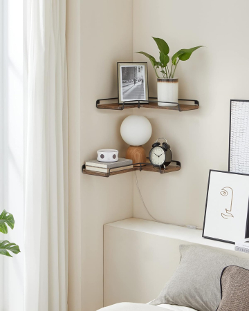 VASAGLE Set de 2 rafturi plutitoare de colt in forma de L, stil industrial, 40x29x14cm, maro rustic și negru [4]