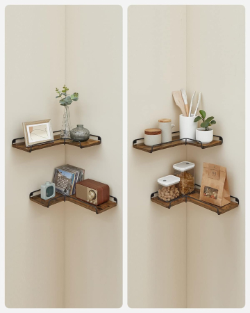 VASAGLE Set de 2 rafturi plutitoare de colt in forma de L, stil industrial, 40x29x14cm, maro rustic și negru [8]
