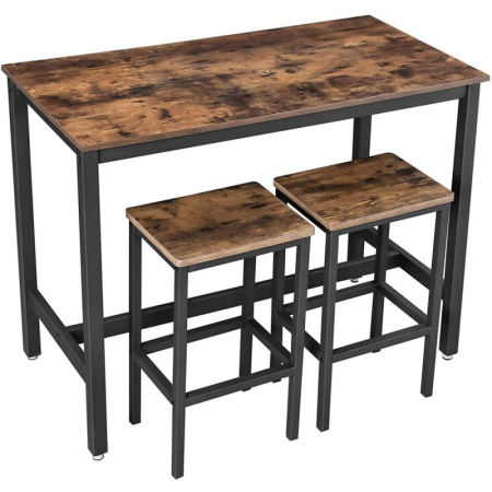 Mobila - VASAGLE Set masa de bar cu 2 scaune, cadru din otel, blat lemn, stil industrial, 120x60x90cm, maro rustic