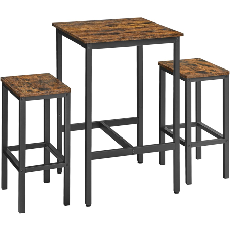 Mobila - VASAGLE Set masa si scaune de bar, masa 60x60x90cm si 2 scaune 30x40x65cm, stil industrial, maro rustic