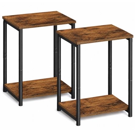 Dormitor & birou - Set noptiere cu 2 rafturi, cadru metalic, stil industrial, 30x39x50 cm, maro rustic