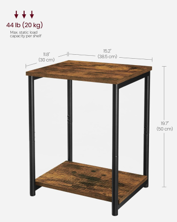 Set noptiere cu 2 rafturi, cadru metalic, stil industrial, 30x39x50 cm, maro rustic [2]