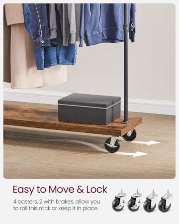 VASAGLE Suport haine cu bara metalica si raft inferior, cadru metalic si PAL, stil industrial, 104x40x162 cm, maro rustic si negru [3]