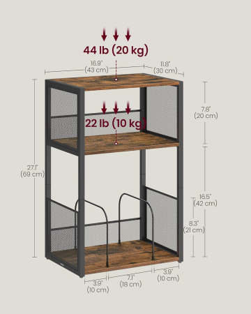 Suport pentru pickup si depozitare viniluri, 3 niveluri, cadru metalic, 43x30x69 cm, maro rustic [4]