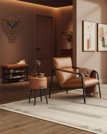 VASAGLE Taburet cu spatiu de depozitare, tapitat PU, cu 2 fete, diametru 32 cm, maro [5]