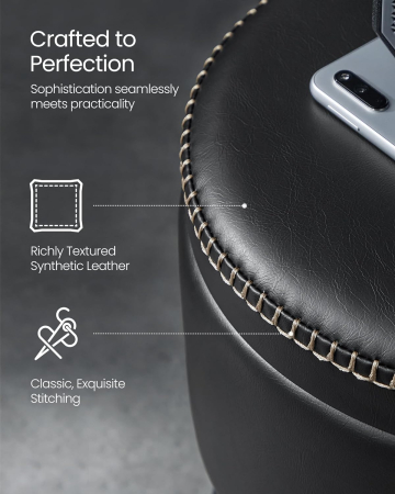 VASAGLE Taburet cu spatiu de depozitare, tapitat PU, cu 2 fete, diametru 32 cm, negru [1]