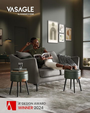 Taburet cu spatiu de depozitare, tapitat PU, cu 2 fete, diametru 32 cm, verde [1]