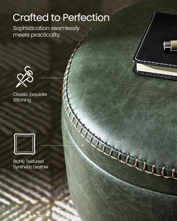 Taburet cu spatiu de depozitare, tapitat PU, cu 2 fete, diametru 32 cm, verde [3]