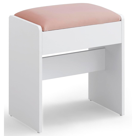 Taburet masa toaleta tapitat cu catifea, picioare cu protectii, 29x45x45 cm, alb si roz [1]