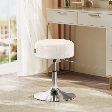 Taburet pentru masa machiaj, reglabil pe inaltime, rotativ 360Â°, sezut capitonat, 39x39x58 cm, alb crem [5]