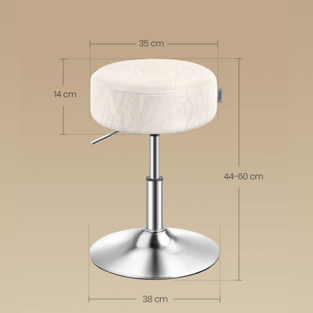 Taburet pentru masa machiaj, reglabil pe inaltime, rotativ 360Â°, sezut capitonat, 39x39x58 cm, alb crem [7]