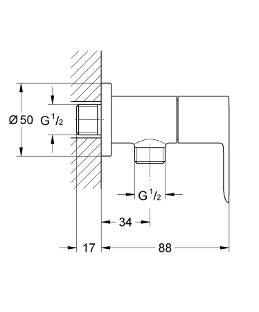 Ventil de inchidere Grohe 26020000, 88 mm, 86 mm, 1 nr iesiri, 1/2 diametru alimentare, 1/2 diametru iesire 1, Crom [1]