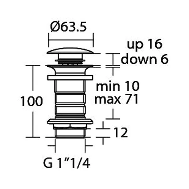 Ventil Ideal Standard pentru lavoare fara preaplin negru mat push-open [1]