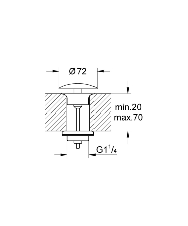 Ventil lavoar Grohe 65808000, 70 mm, 72 mm, 45 diametru, 1 1/4 diametru montaj, universal, in bideu, in lavoar, Crom [1]