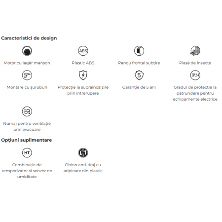 Ventilator baie VentEurope REFINED100BDHT, diametru 100 mm, plasa de insecte, clapeta anti-retur, senzor umiditate, timer, debit 90 mc/h, IP24, 14W, silentios, economic, Alb [4]