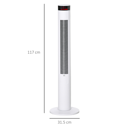  Ventilator Coloana cu 3 Viteze si 4 Moduri, Timer de12h, Panou LED si Telecomanda, Alb [2]