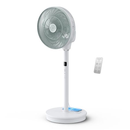 Climatizare si ventilatie - Ventilator cu picior Rowenta Turbo Silence Compact 3D Nomad QV5050F0, 20 W, 3 moduri automate, 20 trepte de viteza, telecomanda inclusa, inaltime ajustabila, motor Effitech, timer, cronometru, alb