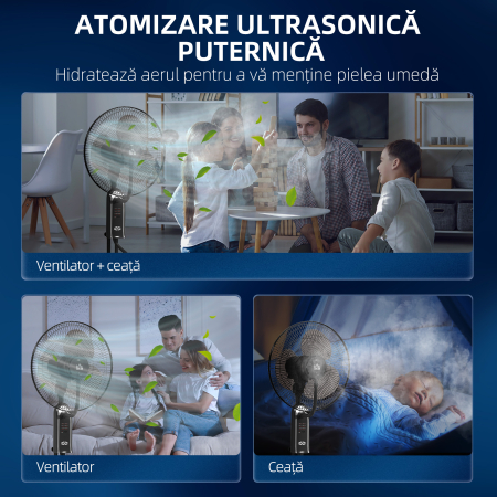  Ventilator cu Pulverizare de Apa, 3 Viteze si 3 Moduri cu Telecomanda, Negru [3]