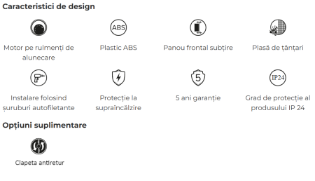Ventilator de perete cu clapeta antiretur VentEurope REFINED150BD, patrat, diametru 150 mm, debit 250 mc/h, 16W, IP24, silentios, Alb [5]