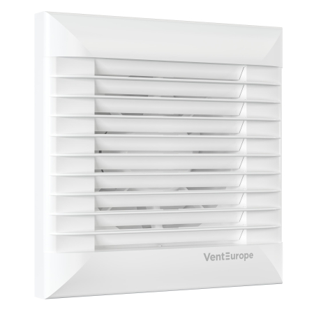 Termice, climatizare si ventilatie - Ventilator de perete VentEurope AUTO125, patrat, diametru 125 mm, debit 183 mc/h, 18W, IP24, jaluzele automate, silentios, Alb