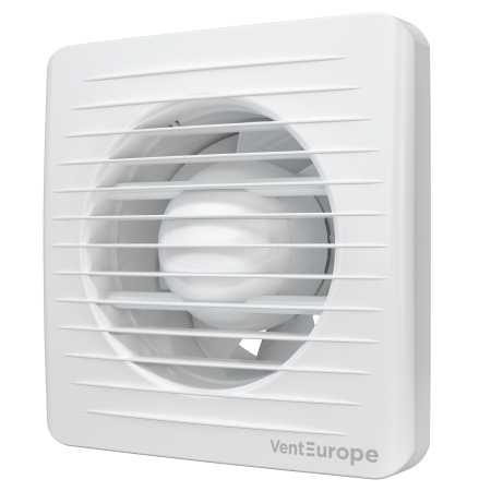 Climatizare si ventilatie - Ventilator de perete VentEurope CLASSIC125BD, patrat, cu clapeta antiretur, indicator luminos, diametru 125 mm, debit 183 mc/h, 16W, IP24, Alb