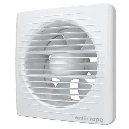 Climatizare si ventilatie - Ventilator de perete VentEurope CLASSIC150, patrat, diametru 150 mm, debit 290 mc/h, 16W, IP24, cu indicator luminos si plasa anti-insecte, Alb