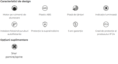 Ventilator de perete VentEurope CLASSIC150PS, patrat, snur pornire/oprire, diametru 150 mm, debit 290 mc/h, 16W, IP24, cu indicator luminos si plasa anti-insecte, Alb [5]