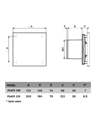 Ventilator de perete VentEurope PLACE100, patrat, diametru 100 mm, debit 90 mc/h, 14W, IP24, silentios, Alb [4]