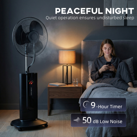  Ventilator de Podea 3 in 1 Oscilant cu Nebulizator de Apa, Telecomanda si Timer 9h, 45x38x130 cm, Negru [6]