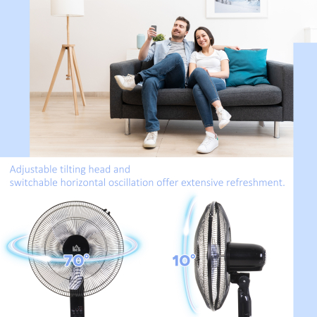 , Ventilator de Podea, Cu Telecomanda, Metal, Plastic,44,5 x 44,5 x 124 cm, Negru [3]