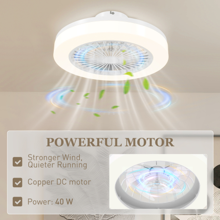 Ventilator de Tavan cu Lumina LED Reglabila, Telecomanda, Timer, 6 Viteze si Flux Reversibil, Ventilator din Plastic si Acrilic, Ø46x16 cm, Alb [5]