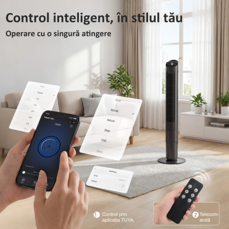  Ventilator de Tip Turn 116 cm, control prin aplicatie WiFi, pentru dormitor, culoare neagra [3]