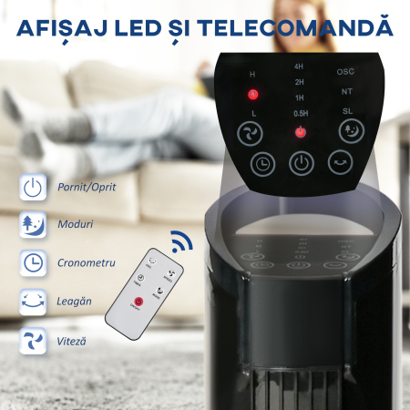 , Ventilator de Turn, 3 Functii si 3 Viteze, Plastic PP, 20 x 20 x 78,5 cmm, Negru [3]