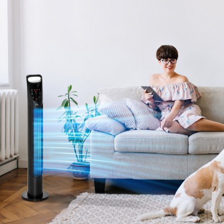  Ventilator Reglabil Oscilant cu 3 niveluri de viteza si Telecomanda de control de la distanta, Ф18x78.5cm Negru [1]