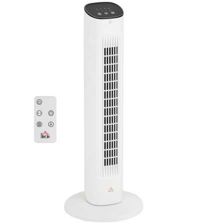 Instalatii sanitare, termice & climatizare - Ventilator turn  cu telecomanda, 3 viteze, mod de repaus, oscilatie, temporizator de 15 ore, afisaj LED, alb