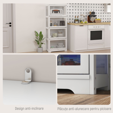  Vitrina Colectionari cu 4 Niveluri, Usi cu Balamale, Sistem Anti-Rasturnare, pentru Birou, Dormitor, 59 x 30 x 139 cm, Alb [4]