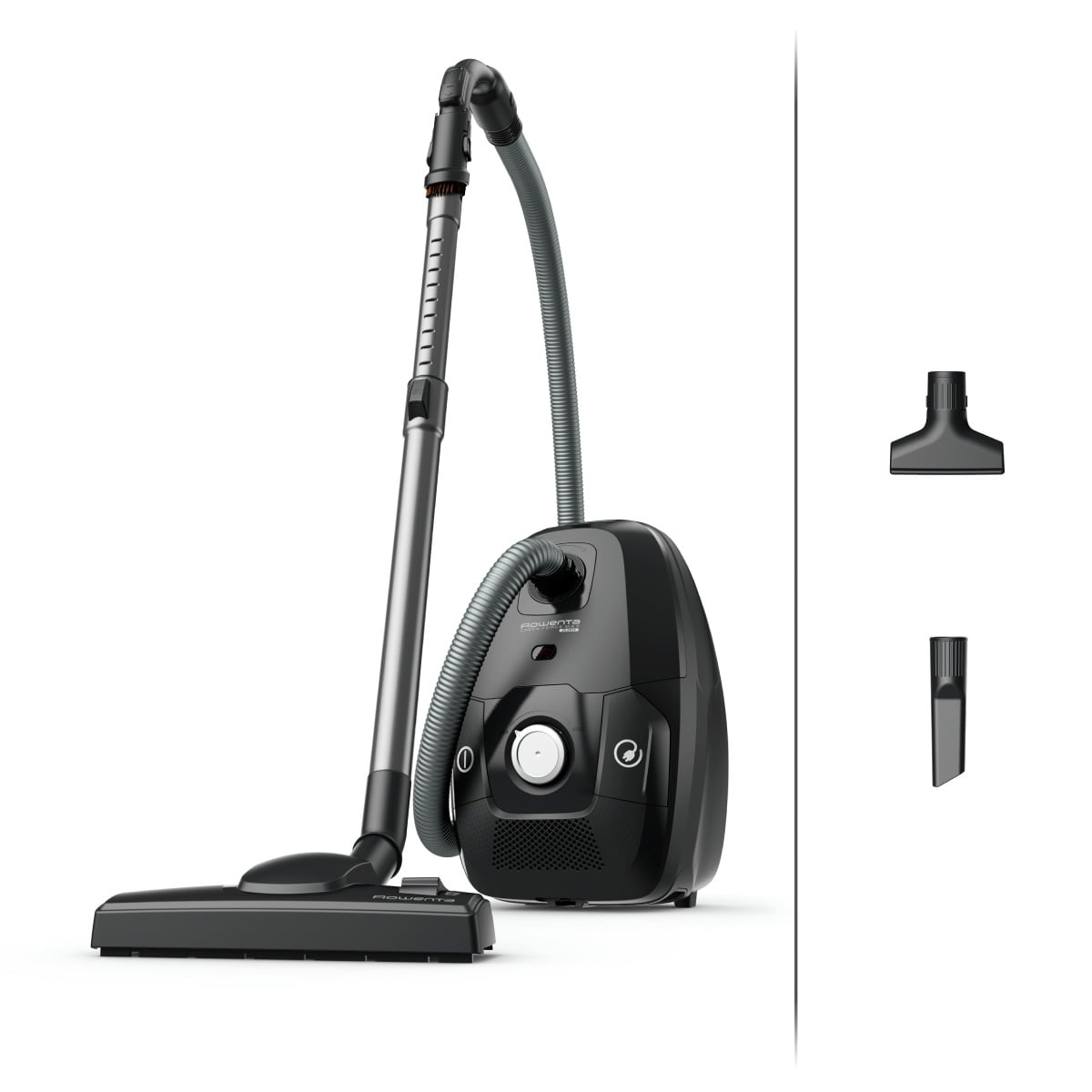 Aspirator cu sac Rowenta Green Force Max Silence RO6136EA, 750 W, 70% plastic reciclat, 3 niveluri de filtrare, sac Hygiene+, Negru argintiu