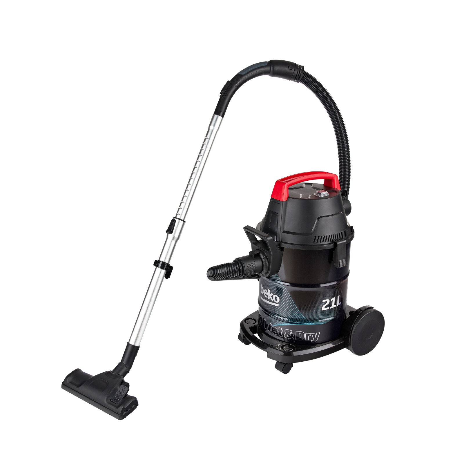Aspirator umed-uscat Beko VCW41314WI, multifunctional, 1700 W, 21 L, rezervor inox, functie suflare, negru rosu