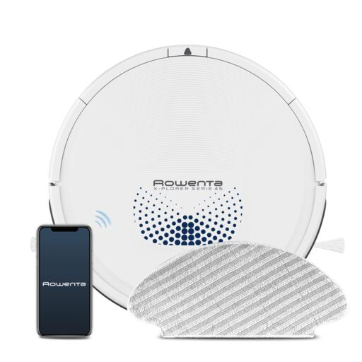 Aspirator robot Rowenta X-Plorer Serie 45 RR8277WH, 33W, 0.44L, Senzori infrarosu, 3 senzori de cadere, Mop incorporat, Autonomie 150 min, Aplicatie d