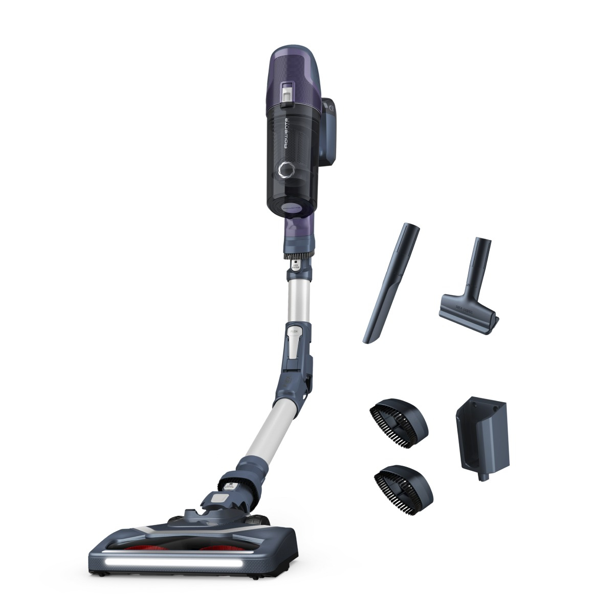 Aspirator vertical X-Pert 6.60 Essential RH6848WO, 100W, autonomie 45 minute, statie de incarcare, iluminare LED, violet, gri  argintiu
