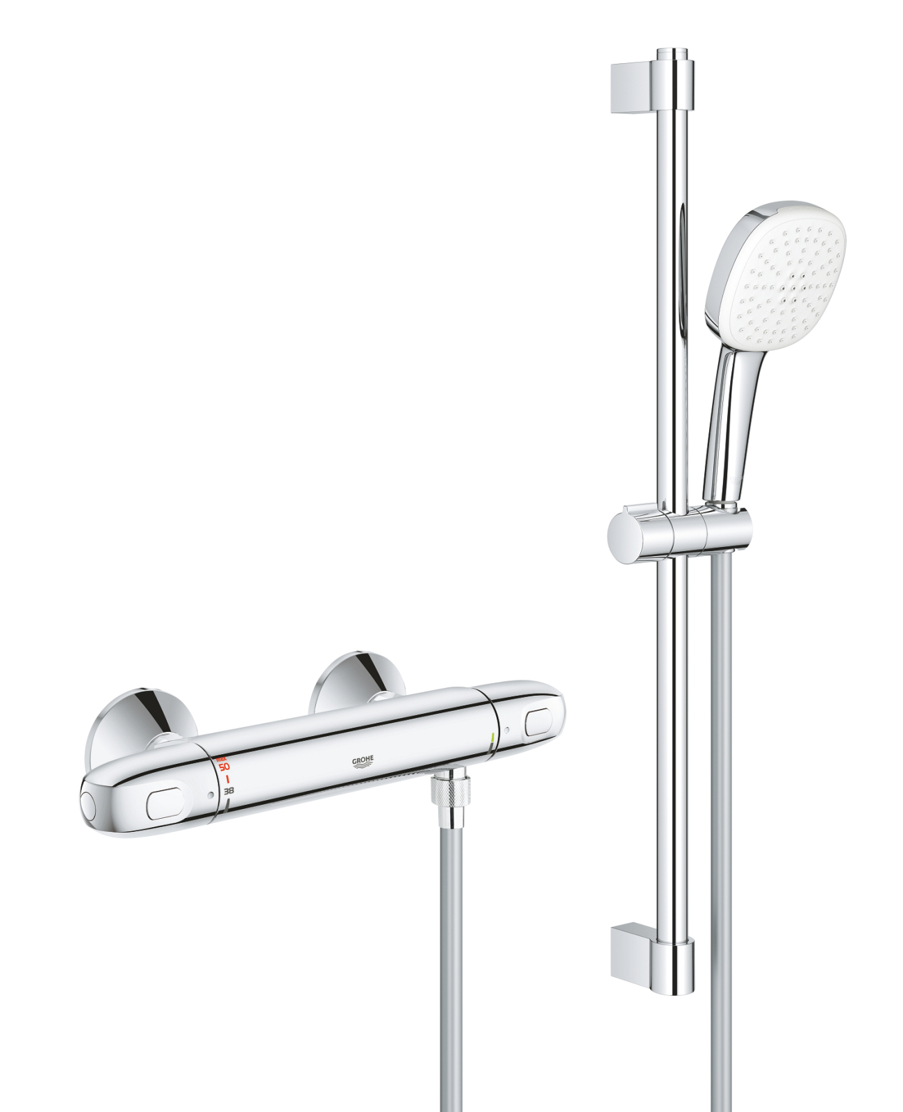Baterie dus Grohe 34825002, Grohtherm 1000, tip incastrare aparent, tip comanda dubla comanda, set de dus inclus, crom