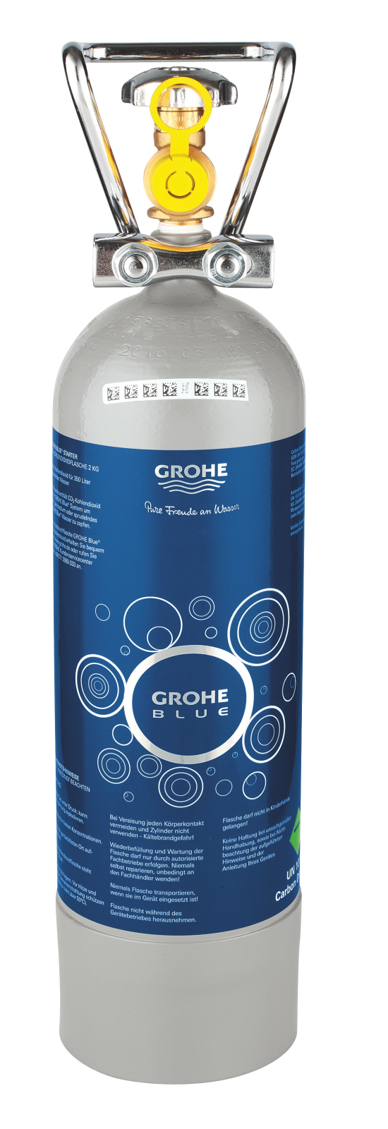 Butelie CO2 Grohe 40423000, 2000 g, 475 mm, blue professional gama compatibila, metal, igienic, Albastru
