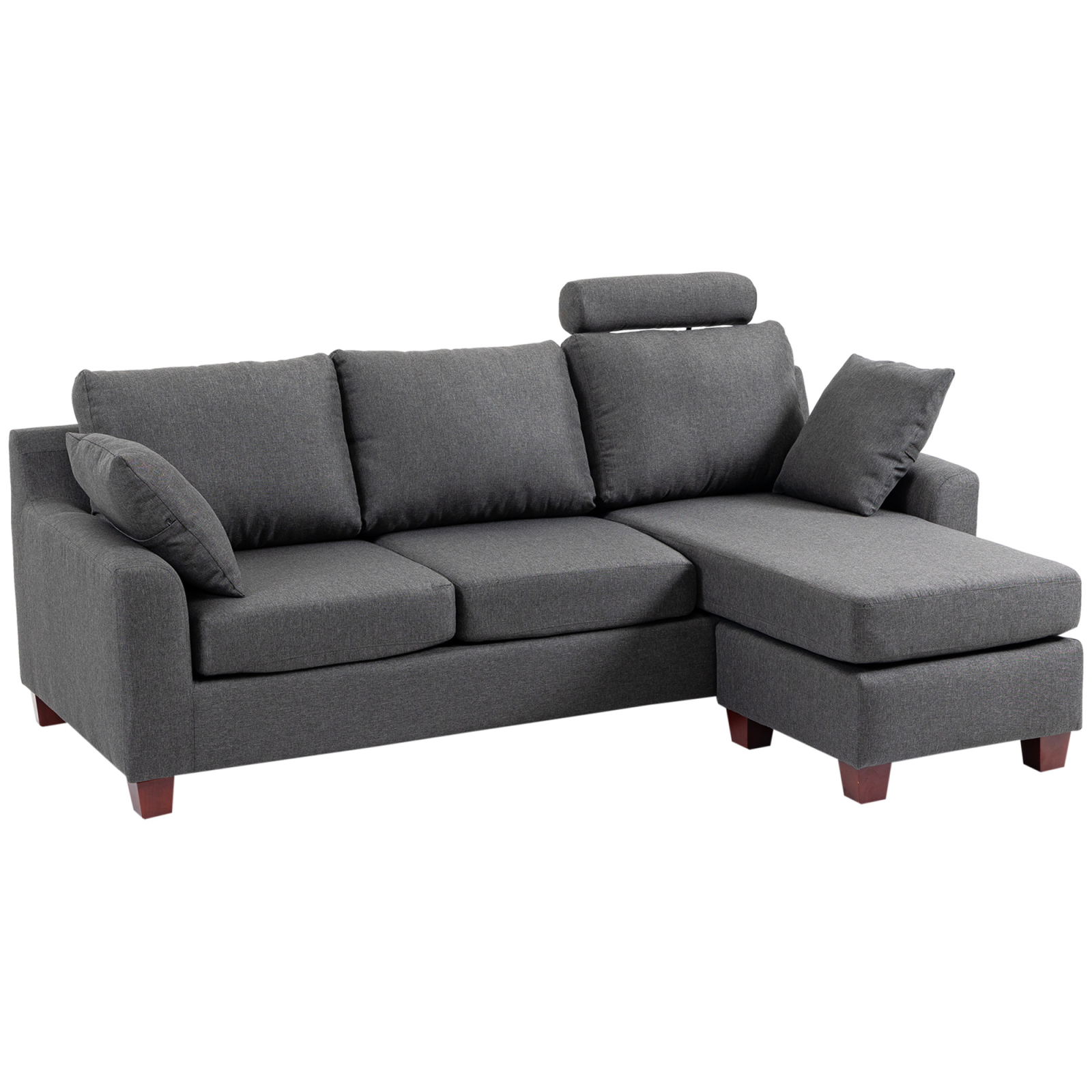 Canapea 3 locuri cu taburet si perne, tesatura de in gri inchis 194x80x86cm, Confort  Stil pentru Living Brius 