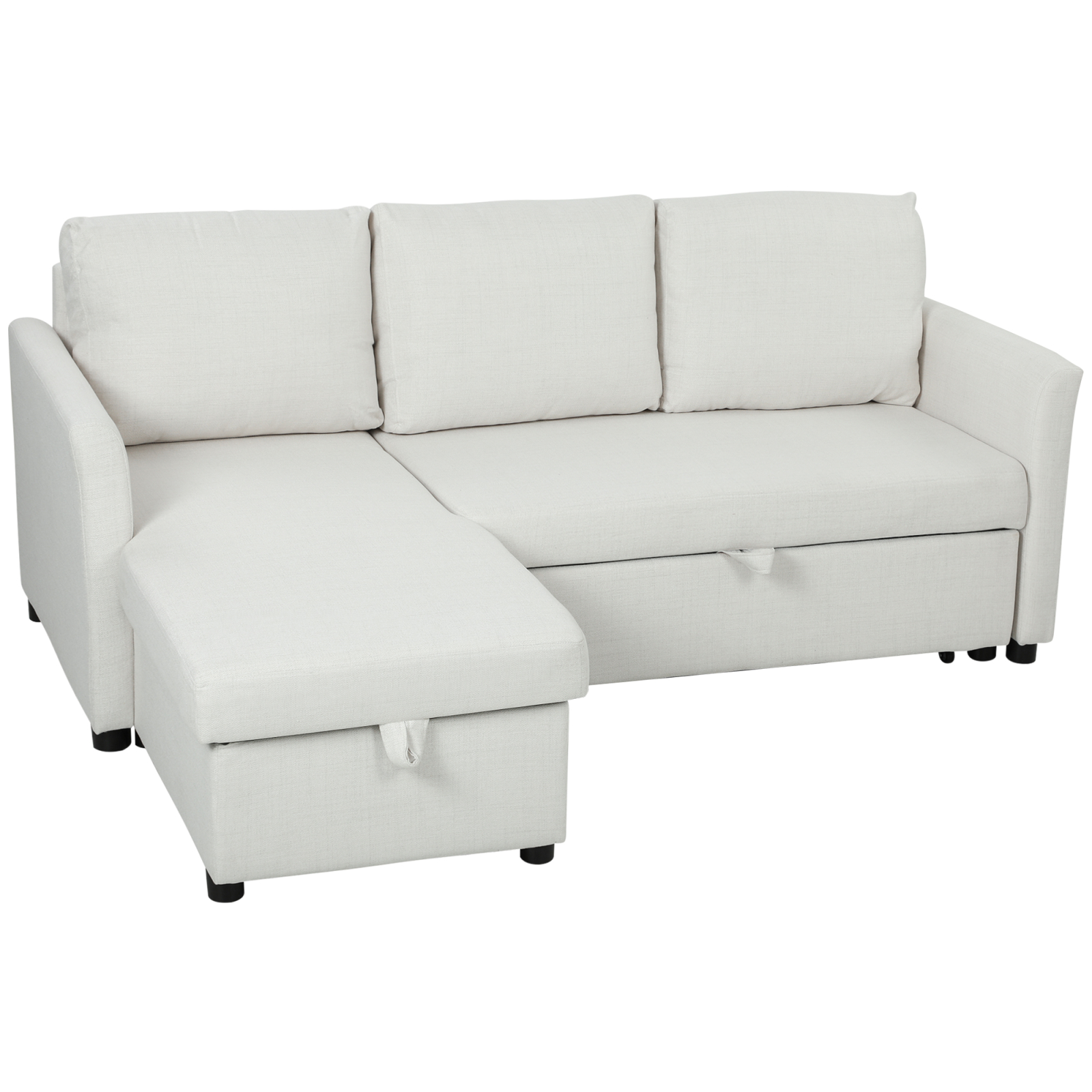 Canapea Extensibila cu 3 Locuri si sezlong, Canapea Coltar Convertibila cu Spatiu de Depozitare si 3 Perne Detasabile, Material Textil cu Efect de In, Brius 